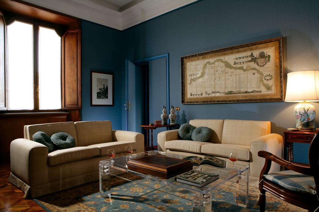 Drawing room with antique furniture at Villa Spalletti Trivelli in Rome
